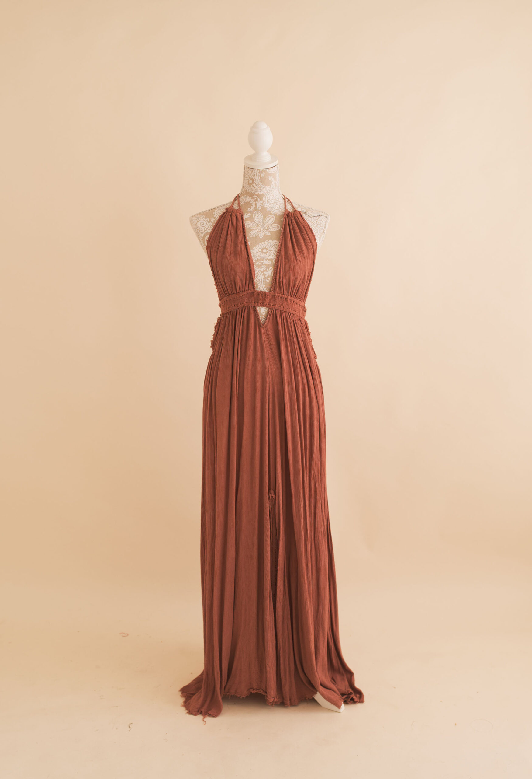 rust maxi dress available in studio wardrobe