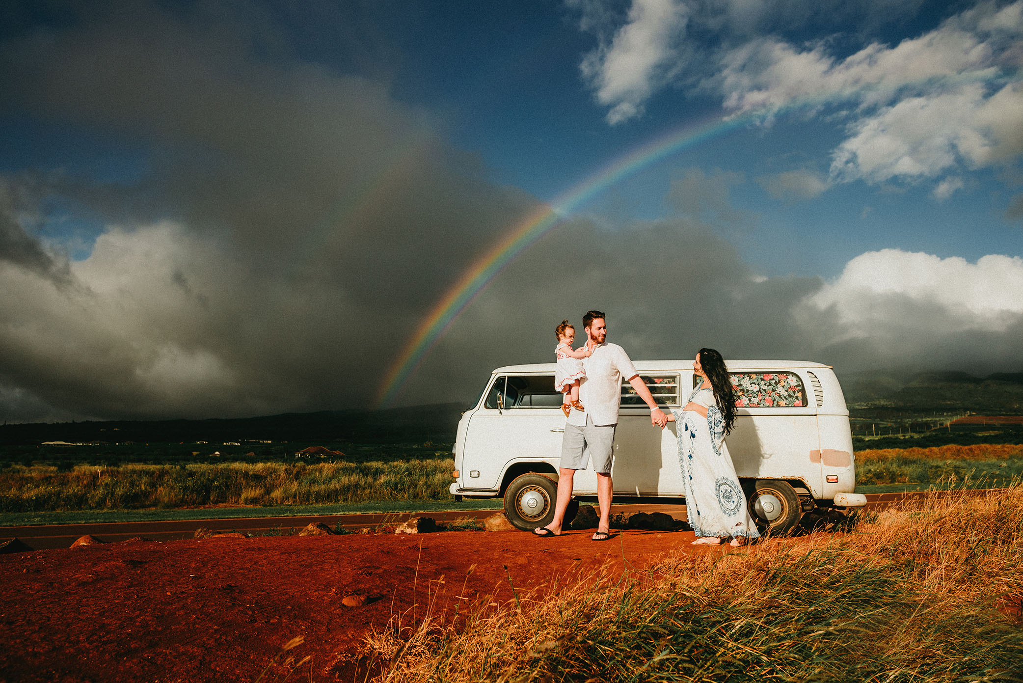 Double rainbow and a VW bus captured by Sweet Beginnings Photography by Stephanie